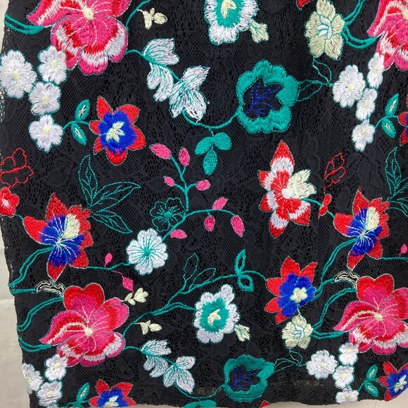 Guess Sz S Embroidered Floral Lace Dress Off Shoulder Black Colorful Flowers - Picture 5 of 7